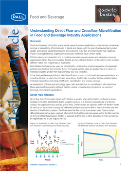 Crossflow Microfiltration in Food and Beverage Industry Applications