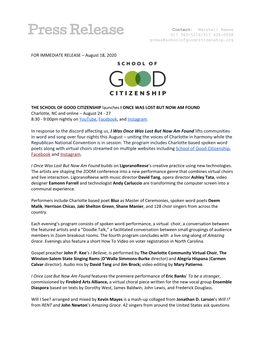 Press Release 917 363-5216/917 626-0598 Press@Schoolofgoodcitizenship.Org