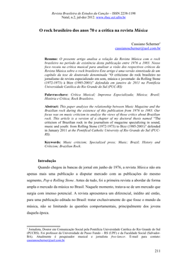 O Rock Brasileiro Dos Anos 70 E a Crítica Na Revista Música