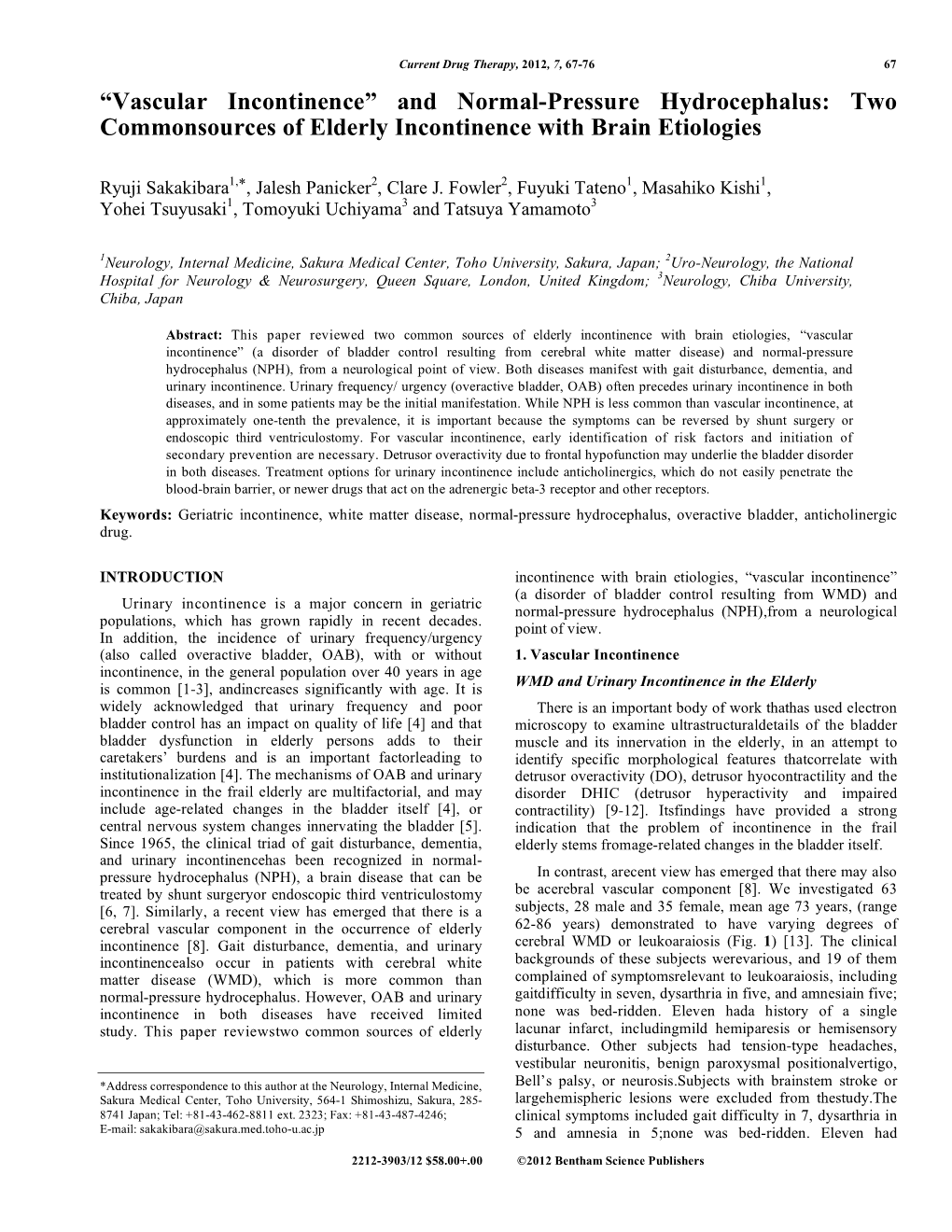 And Normal-Pressure Hydrocephalus: Two Commonsources of Elderly Incontinence with Brain Etiologies