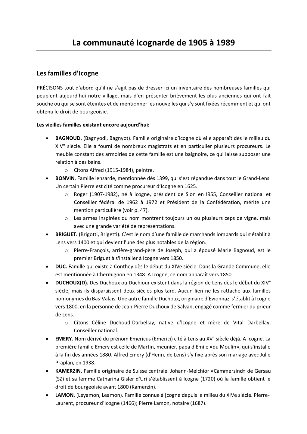 La Communauté Icognarde De 1905 À 1989