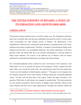 The Textile Industry of Benares: a Study Of