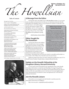 The Howellsian Includes: (1) an Account Message from the Editor