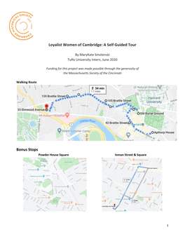 Loyalist Women of Cambridge: a Self Guided Tour