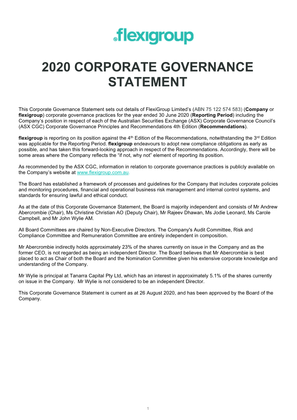 2020 Corporate Governance Statement