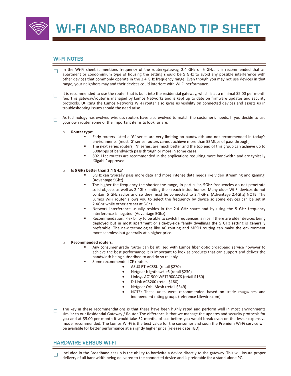 Wi-Fi and Broadband Tip Sheet