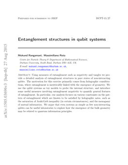 Entanglement Structures in Qubit Systems Arxiv:1505.03696V3 [Hep-Th]