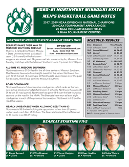 2020-21 Northwest Missouri State Men's Basketball Game Notes