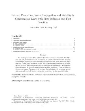 Pattern Formation, Wave Propagation and Stability in Conservation Laws with Slow Diﬀusion and Fast Reaction