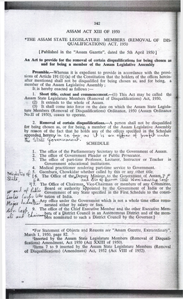 342 Assam Act Xiii of 1950 the Assam State Legislature