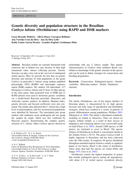 Genetic Diversity and Population Structure in the Brazilian Cattleya Labiata (Orchidaceae) Using RAPD and ISSR Markers