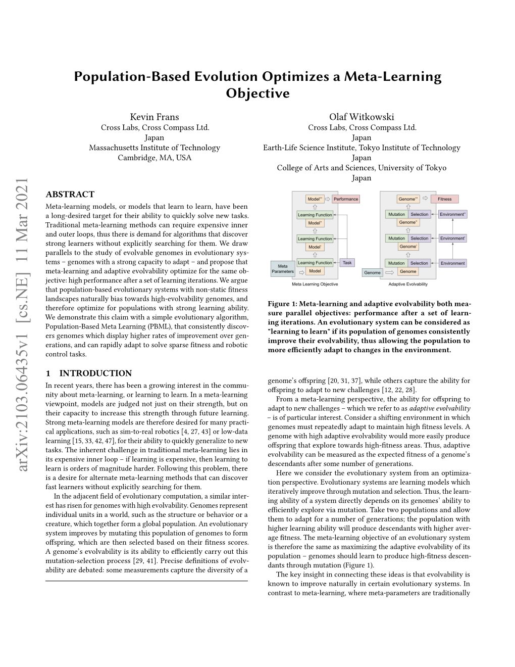 Population-Based Evolution Optimizes a Meta-Learning Objective