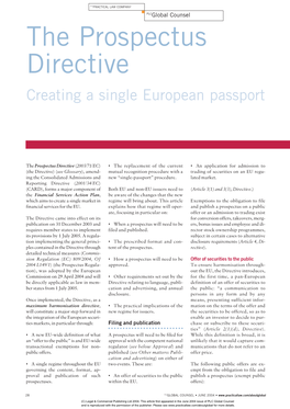 The Prospectus Directive Creating a Single European Passport