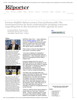 Former Buffalo Sabres Owner Tom Golisano Tells the Associated Press He Feels Vindicated for Pushing Concerns Regarding Hits to the Forefront of NHL Agenda I…
