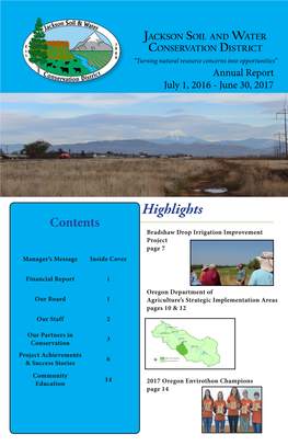Highlights Contents Bradshaw Drop Irrigation Improvement Project Page 7 Manager’S Message Inside Cover