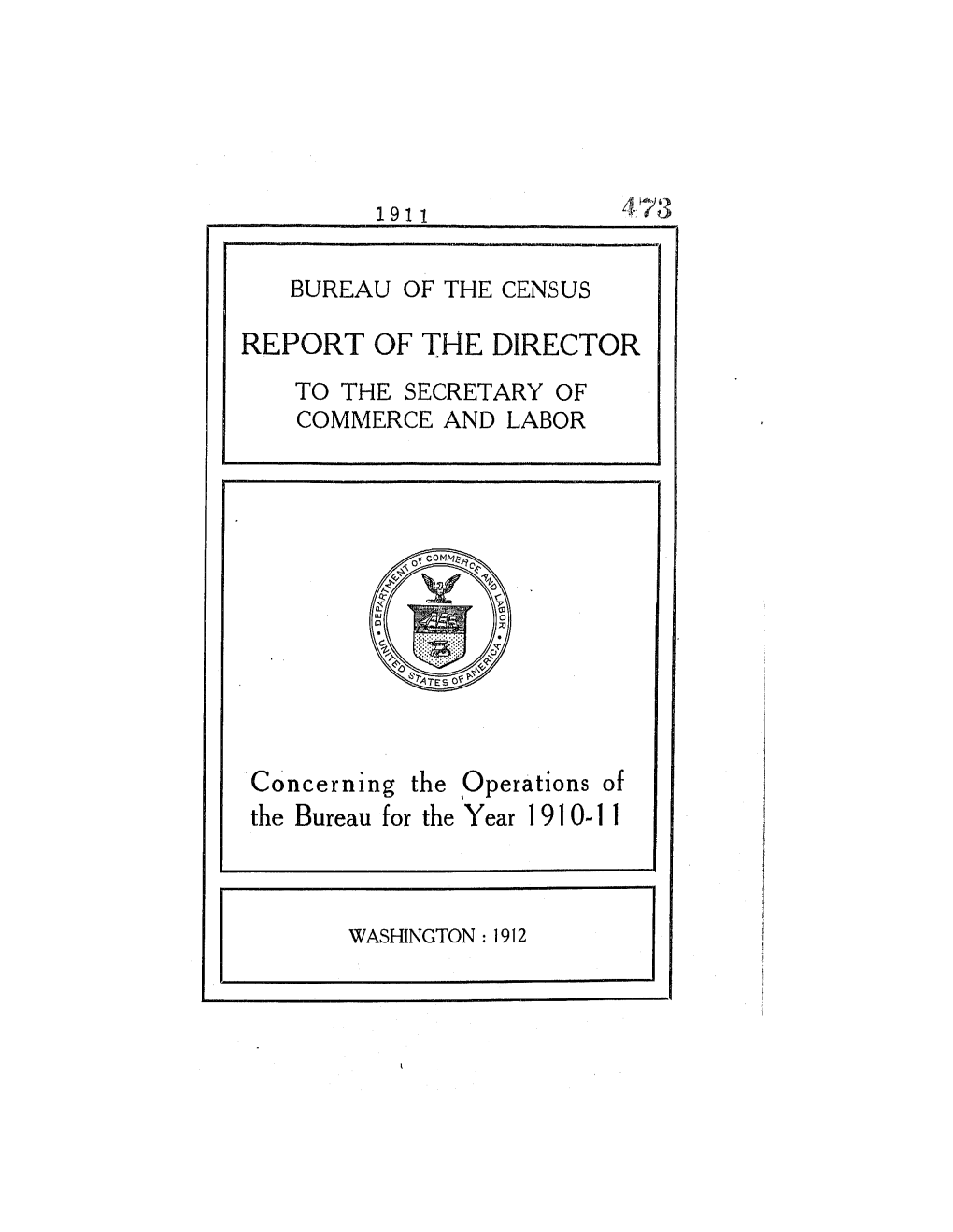 Report of the Director to the Secretary of Commerce and Labor