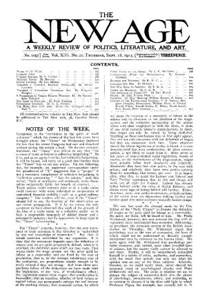 New Age, Vol. 13, No.21, Sept., 18, 1913