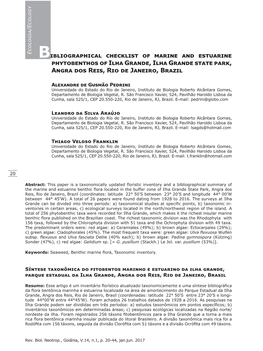 Bibliographical Checklist of Marine and Estuarine Phytobenthos of Ilha Grande, Ilha Grande State Park, Angra Dos Reis, Rio De Janeiro, Brazil