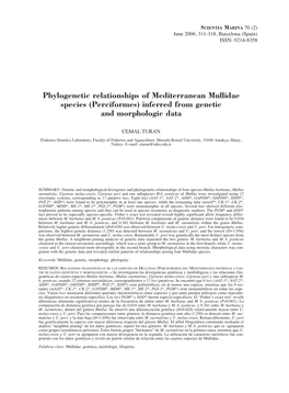 Phylogenetic Relationships of Mediterranean Mullidae Species (Perciformes) Inferred from Genetic and Morphologic Data