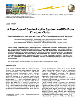 A Rare Case of Genito-Patellar Syndrome (GPS) from Khartoum-Sudan