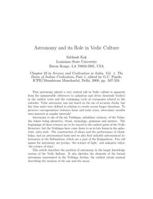 Astronomy and Its Role in Vedic Culture
