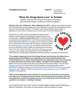 Show the Gorge Some Love” in October – Eighteen Columbia River Gorge Communities Invite People to Give and Receive Gorge Love During a Monthlong Campaign –