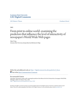 Examining the Predictors That Influence the Level of Interactivity of Newspaper's World Wide We