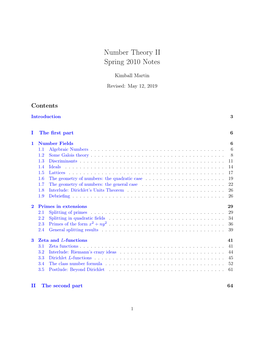 Number Theory II Spring 2010 Notes