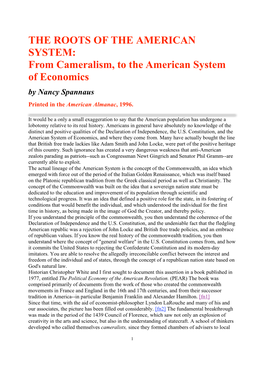 From Cameralism, to the American System of Economics by Nancy Spannaus Printed in the American Almanac, 1996
