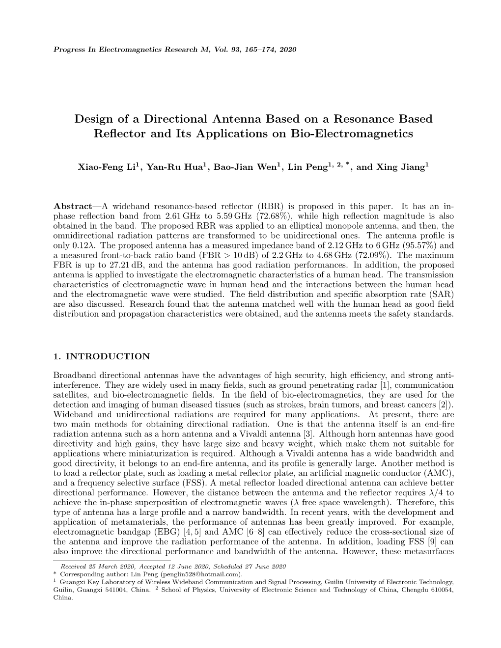 Design of a Directional Antenna Based on a Resonance Based Reﬂector and Its Applications on Bio-Electromagnetics