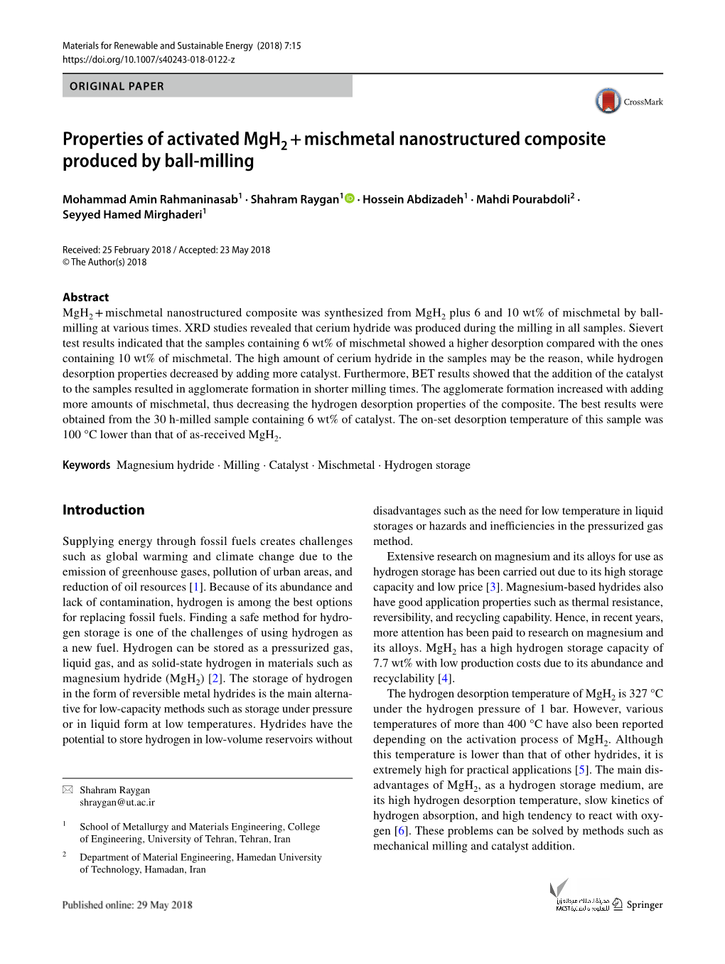 Properties of Activated Mgh2 + Mischmetal Nanostructured