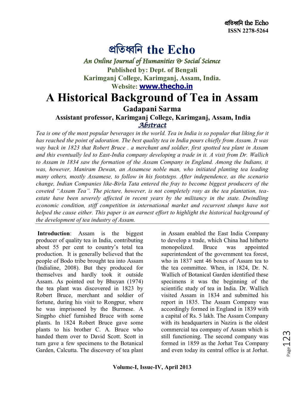 A Historical Background of Tea in Assam