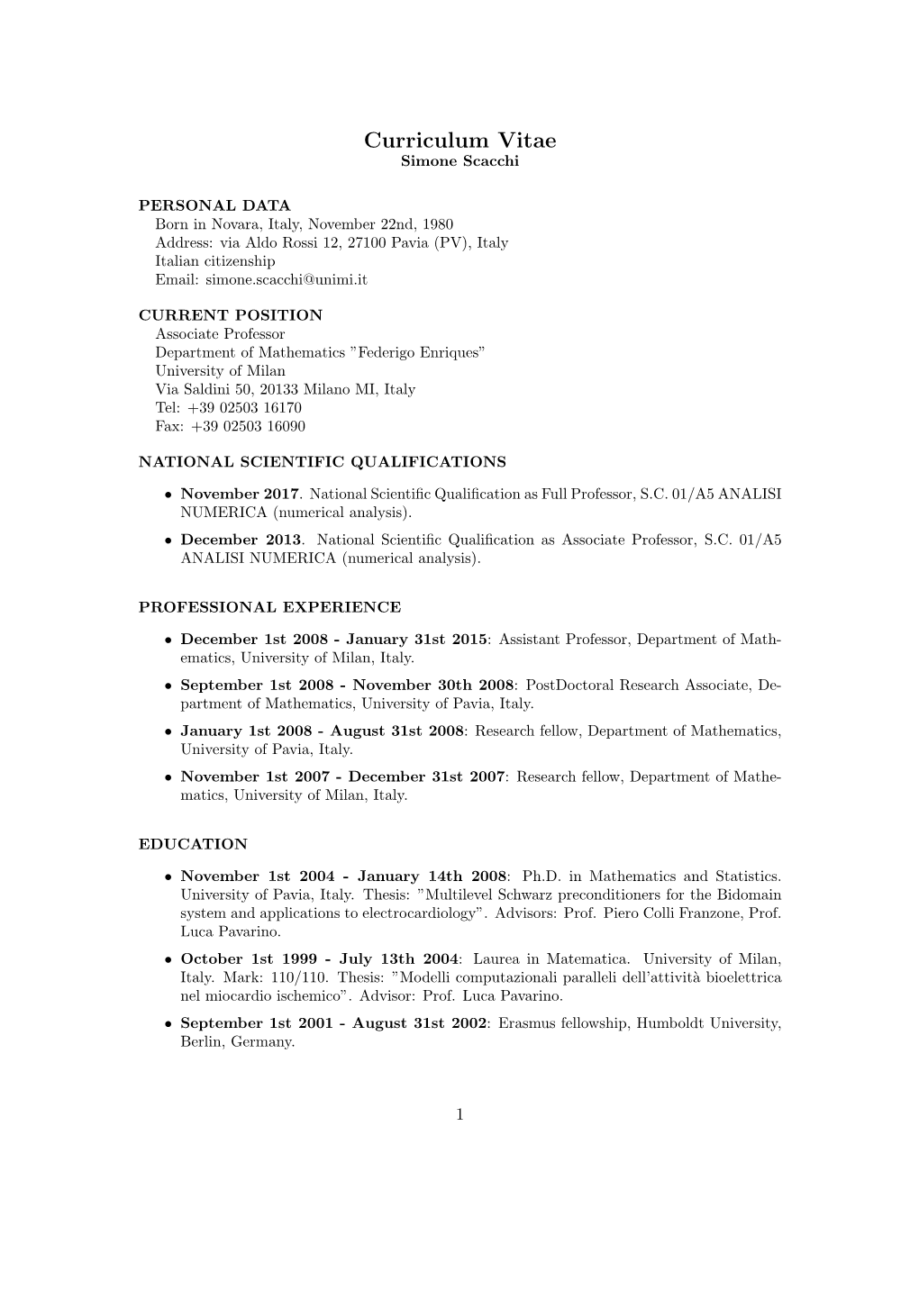 Curriculum Vitae Simone Scacchi