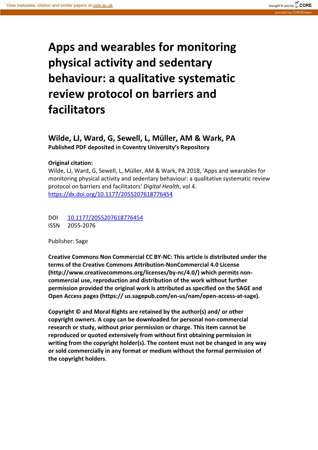 Apps and Wearables for Monitoring Physical Activity and Sedentary Behaviour: a Qualitative Systematic Review Protocol on Barriers and Facilitators