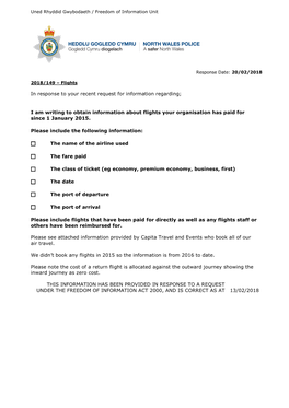 I Am Writing to Obtain Information About Flights Your Organisation Has Paid for Since 1 January 2015