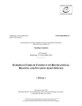 European Code of Conduct on Recreational Boating and Invasive Alien Species