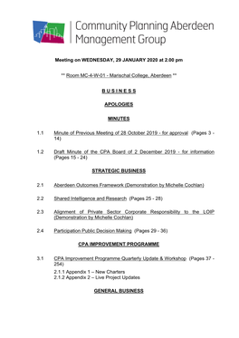(Private Pack)Agenda Document for Community Planning Aberdeen Management Group, 29/01/2020 14:00