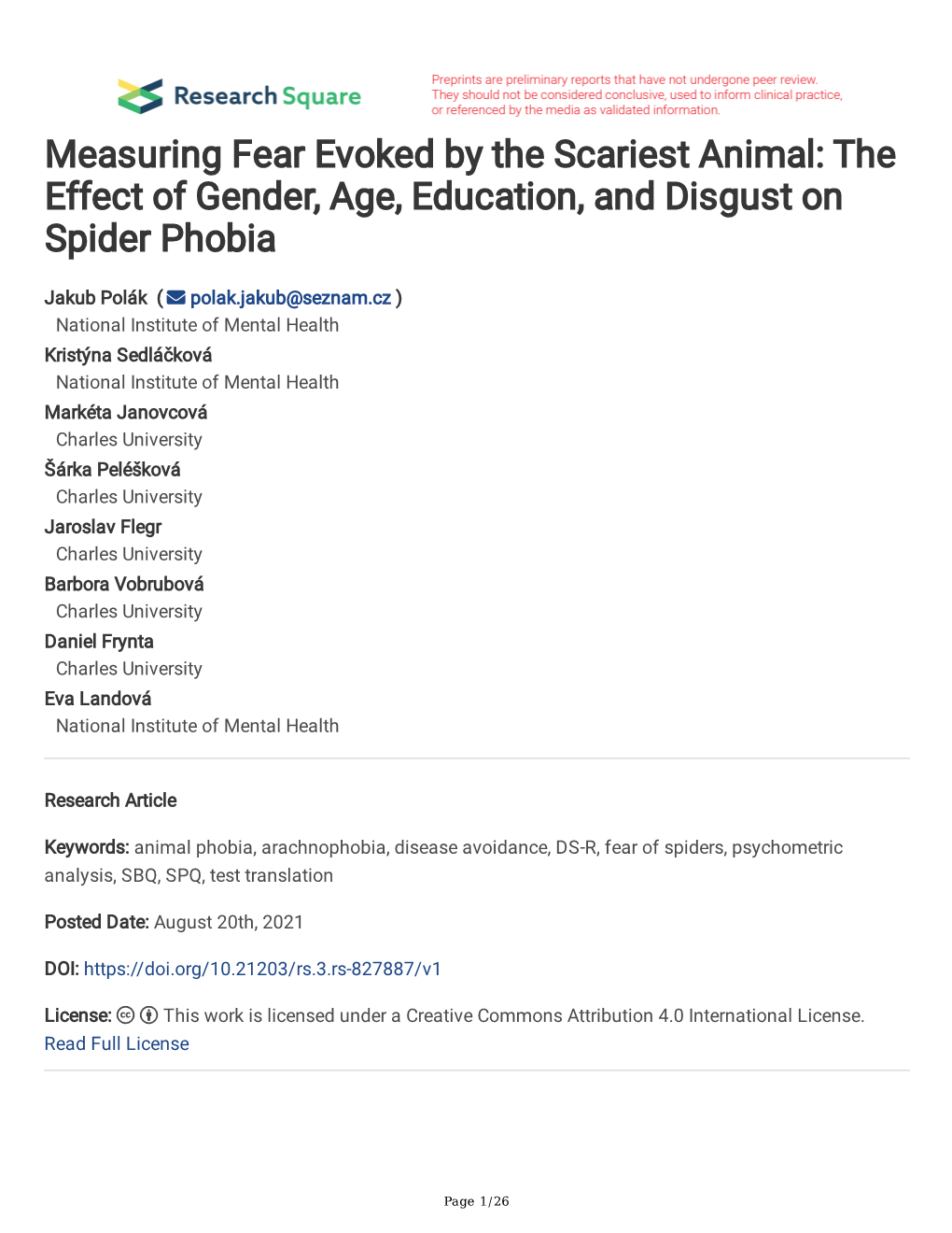 The Effect of Gender, Age, Education, and Disgust on Spider Phobia