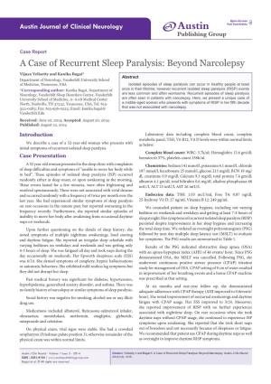 A Case of Recurrent Sleep Paralysis: Beyond Narcolepsy