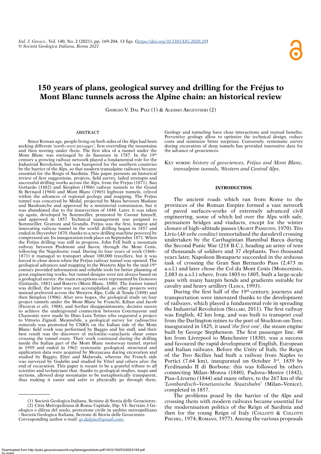 150 Years of Plans, Geological Survey and Drilling for the Fréjus to Mont Blanc Tunnels Across the Alpine Chain: an Historical Review