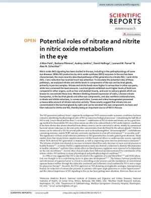 Potential Roles of Nitrate and Nitrite in Nitric Oxide Metabolism in the Eye Ji Won Park1, Barbora Piknova1, Audrey Jenkins2, David Hellinga2, Leonard M
