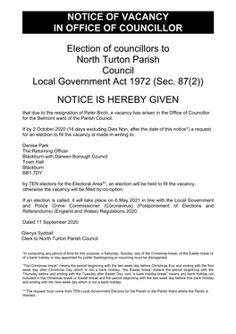 North Turton Parish Council Local Government Act 1972 (Sec