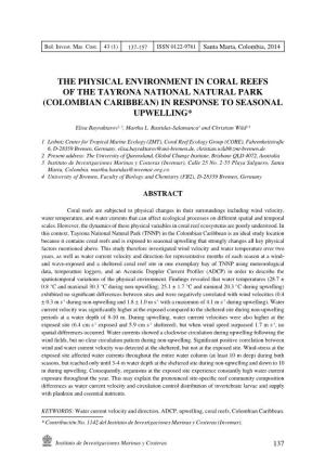 The Physical Environment in Coral Reefs of the Tayrona National Natural Park (Colombian Caribbean) in Response to Seasonal Upwelling*