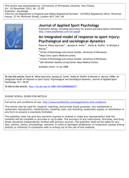 An Integrated Model of Response to Sport Injury: Psychological and Sociological Dynamics Diane M
