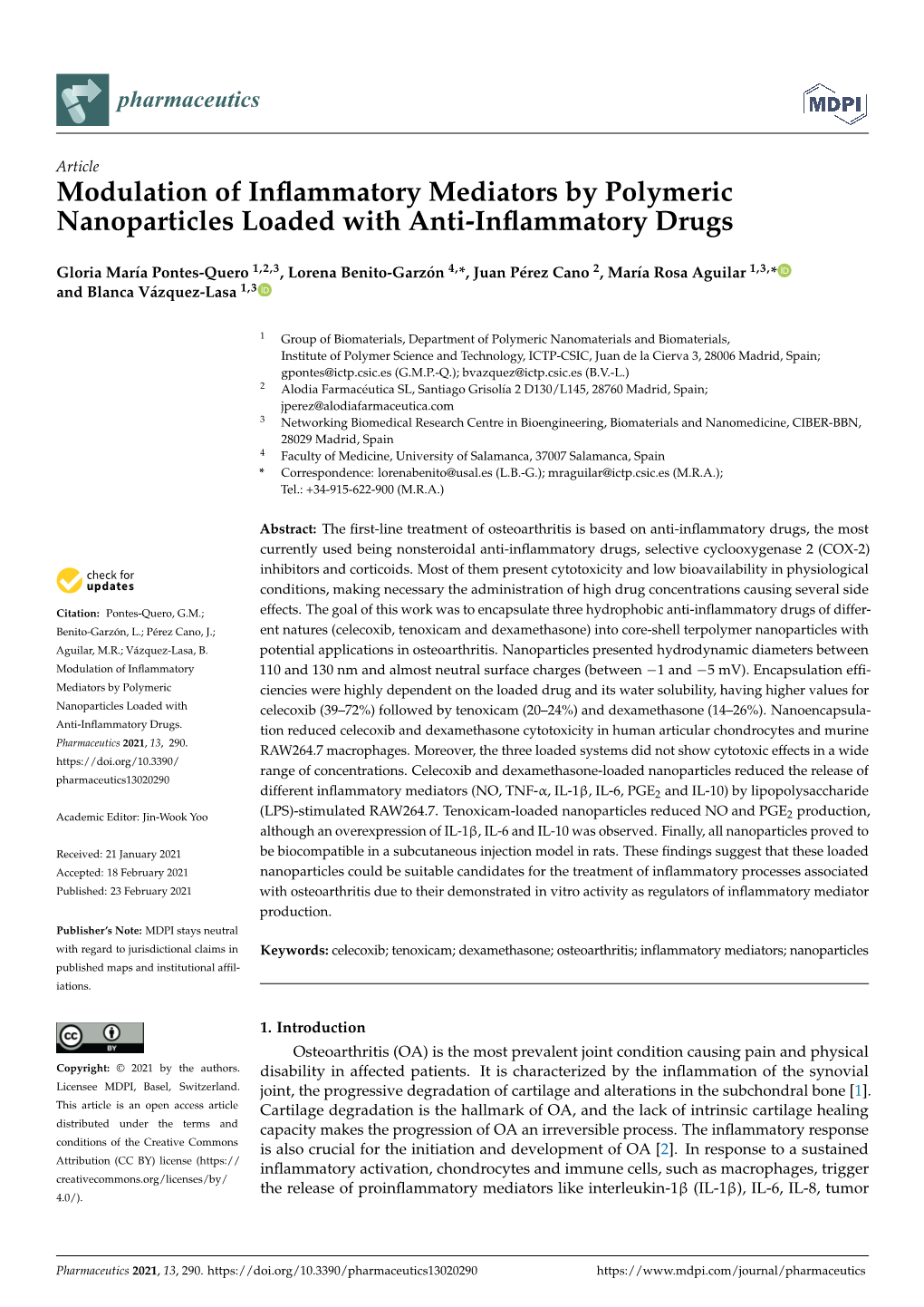 Modulation of Inflammatory Mediators by Polymeric Nanoparticles Loaded