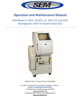 SEM Model 1012-5 Disintegrator Operator Manual