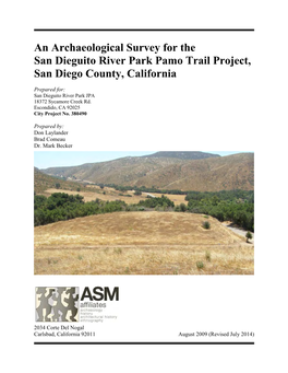 An Archaeological Survey for the San Dieguito River Park Pamo Trail Project, San Diego County, California