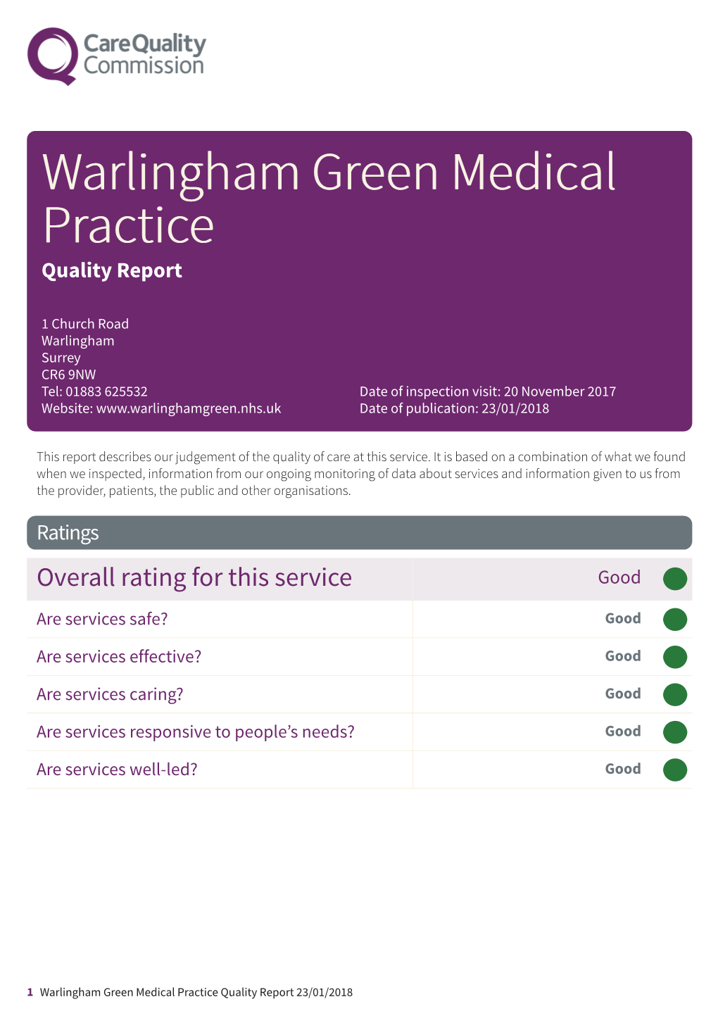 Warlingham Green Medical Practice Newapproachcomprehensive Report