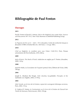 Bibliographie De Paul Fenton