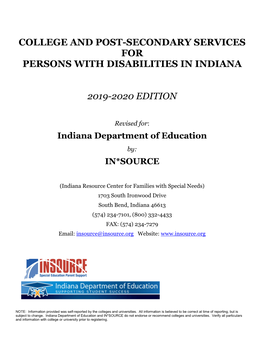 College and Post-Secondary Services for Persons with Disabilities in Indiana 2019-2020 Edition